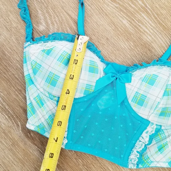 Victoria's Secret Vintage Sexy Little Things Blue Plaid Ruffle Bustier Bra NWT - Picture 8 of 16